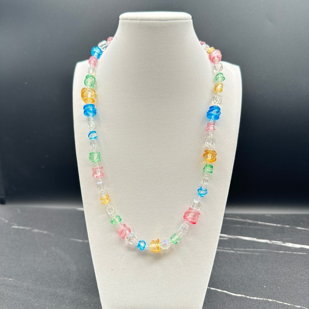Vintage Multicolor Transparent Candy Gummy Bear Rainbow Beaded Toogle Necklace